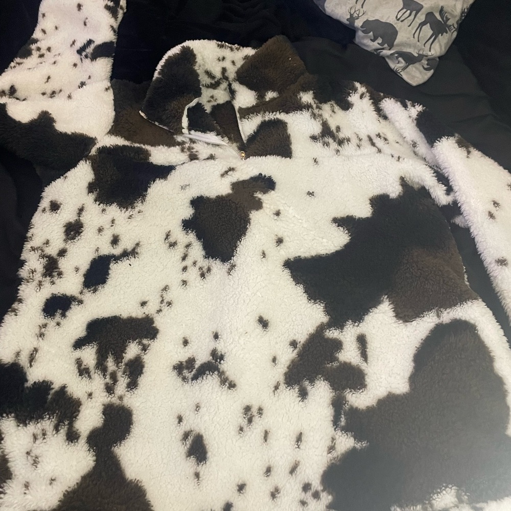 COW PRINT. Quarter zip up hoodie